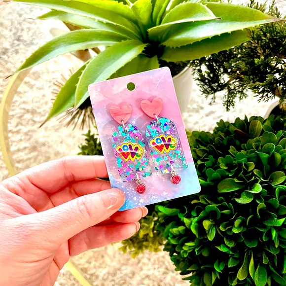 Lisa Frank Love Sticker Earrings - Picture 3 of 4